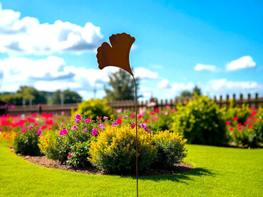 Gartenstecker Ginkgo Edelrost Metall Beetstecker 110 cm